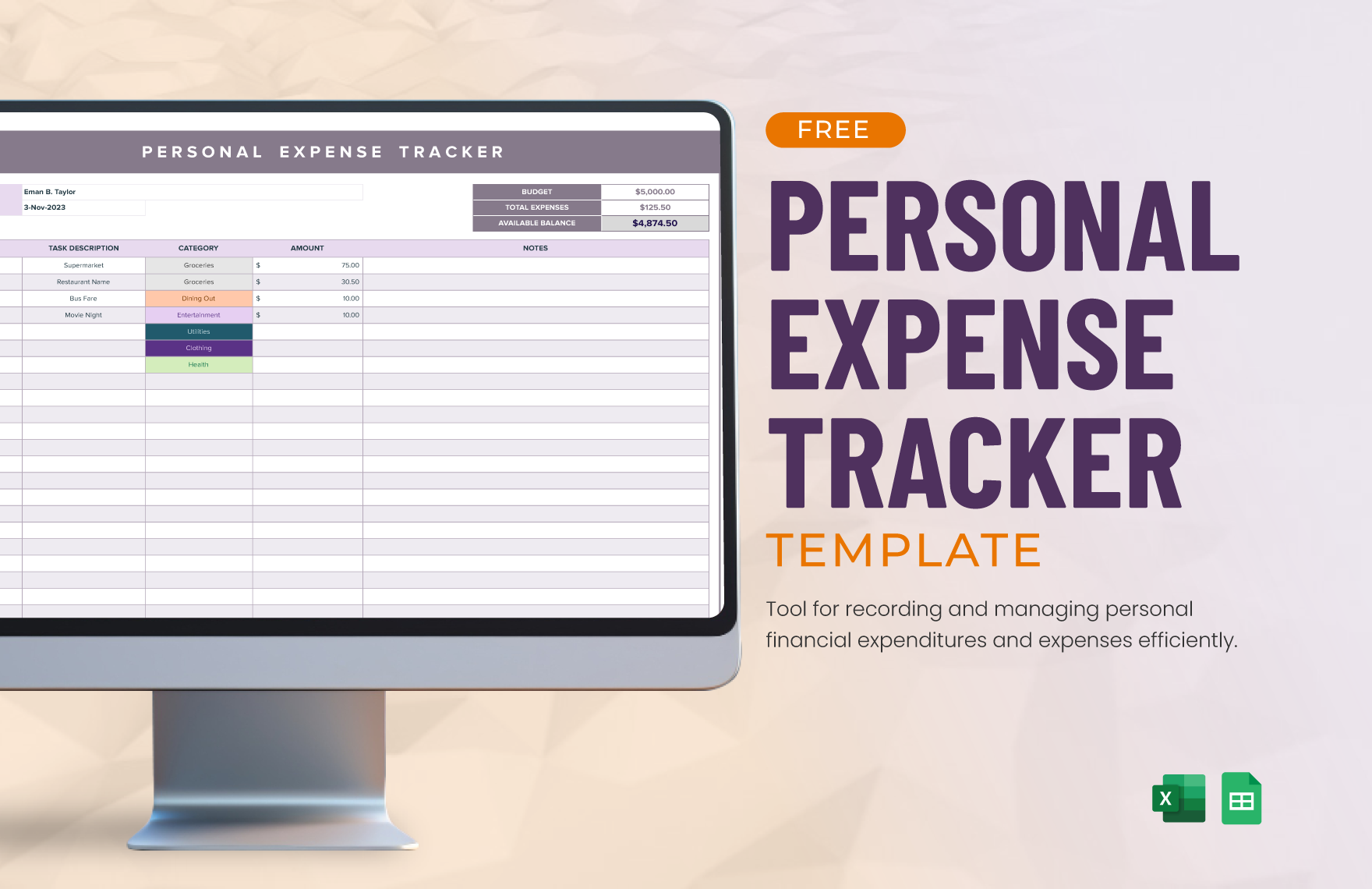 Free Personal Expense Tracker Template in Excel, Google Sheets