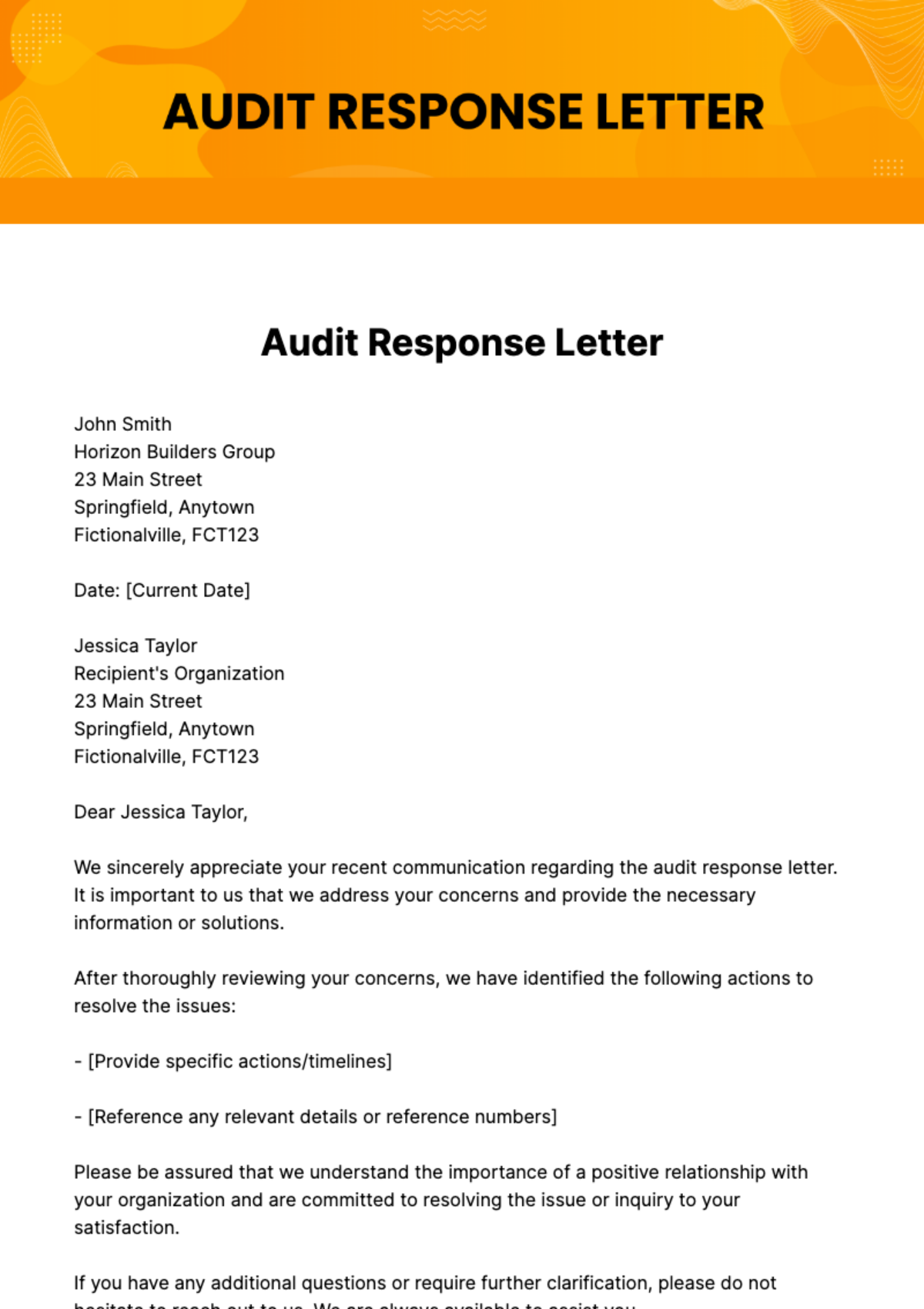 Free Audit Response Letter Template