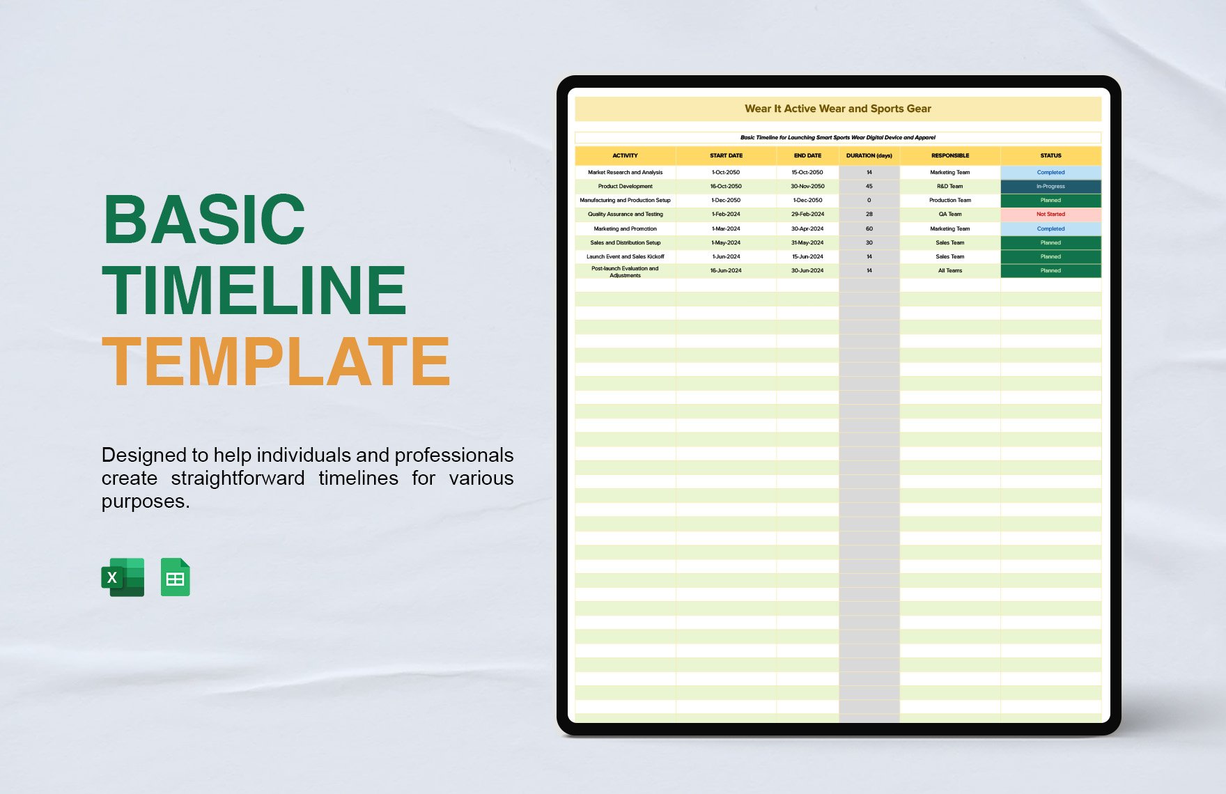 Free Basic Timeline Template in Excel, Google Sheets