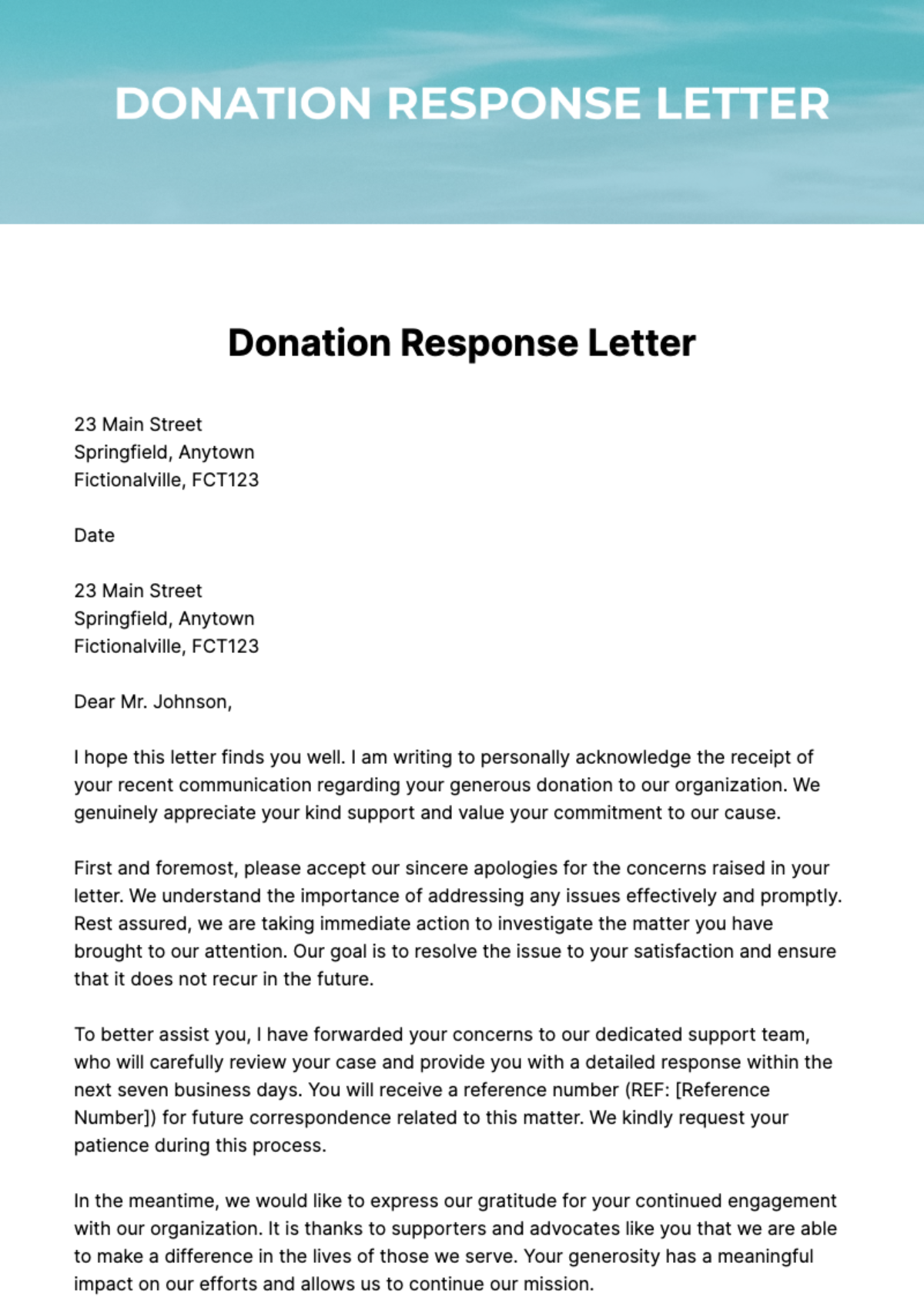Free Donation Response Letter Template