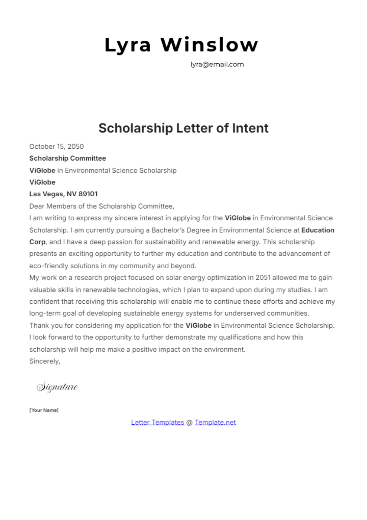 Scholarship Letter of Intent Template - Edit Online & Download