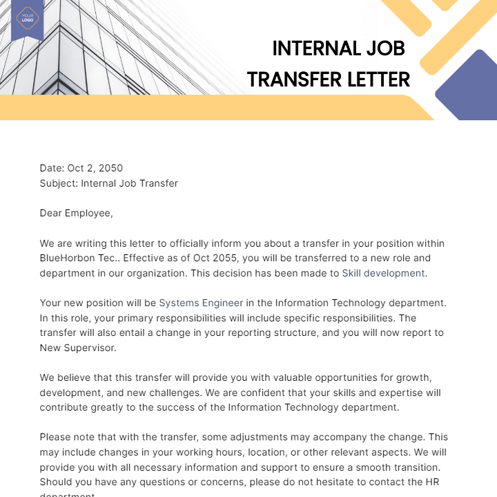 Internal Job Transfer Letter Template