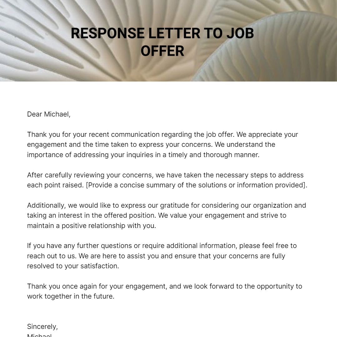 Response Letter To Job Offer Template