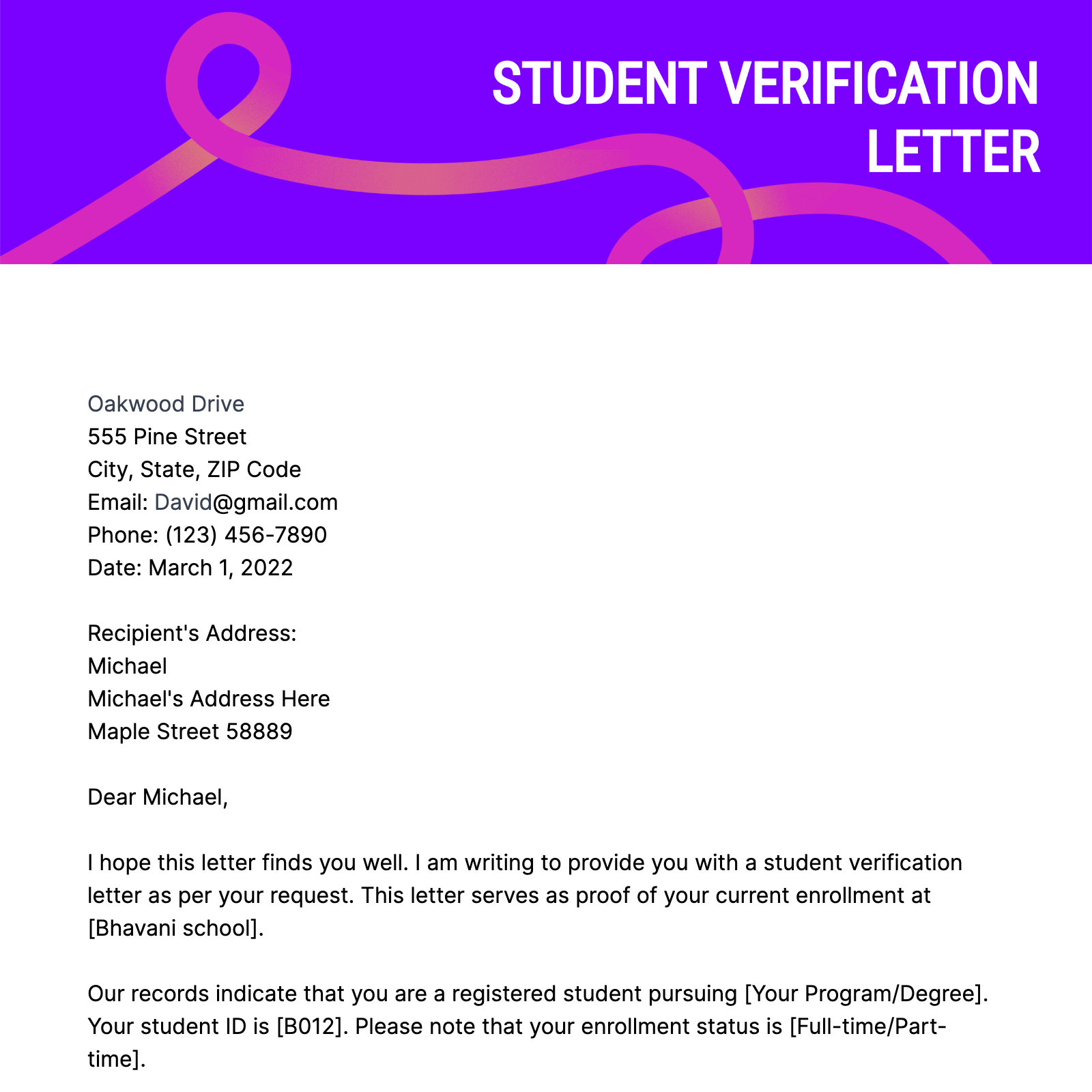 Student Verification Letter Template