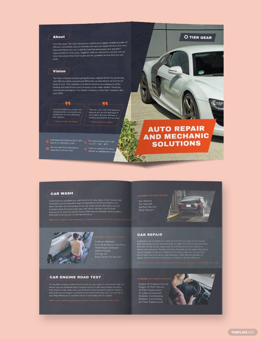 Auto Mechanic Bi-Fold Brochure Template