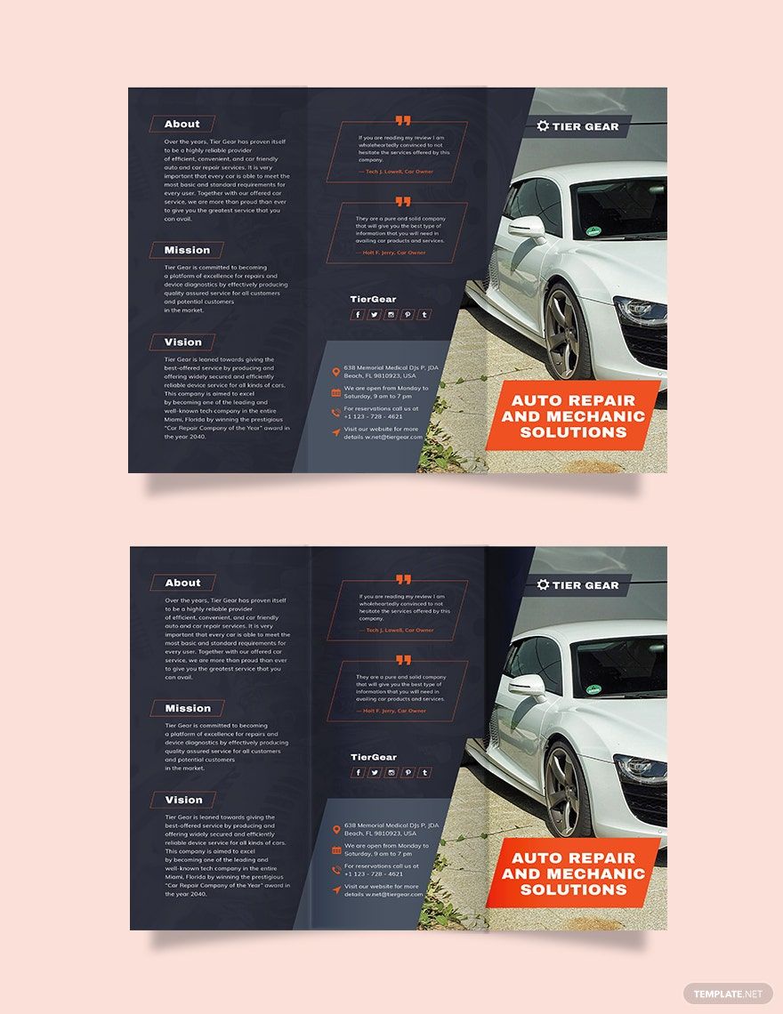 Auto Mechanic Tri-Fold Brochure Template
