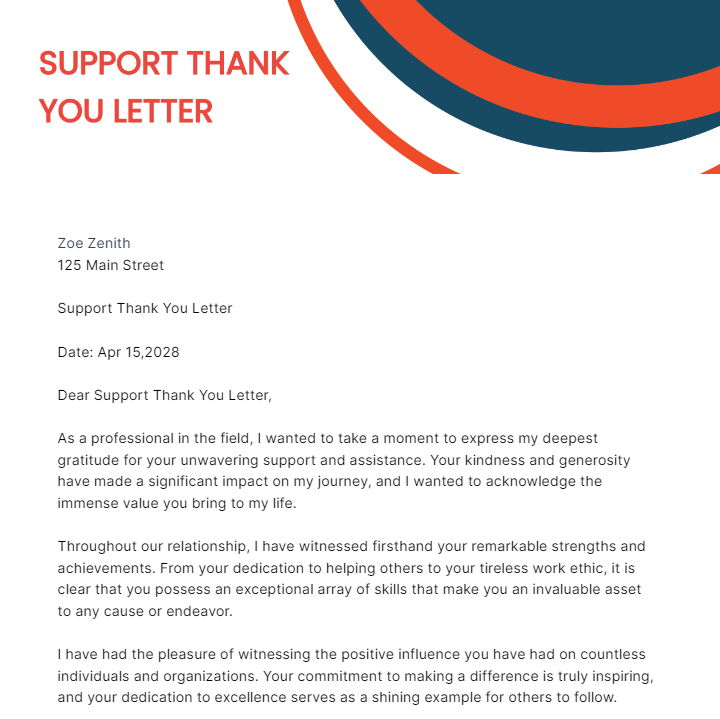 Support Thank You Letter Template - Edit Online & Download