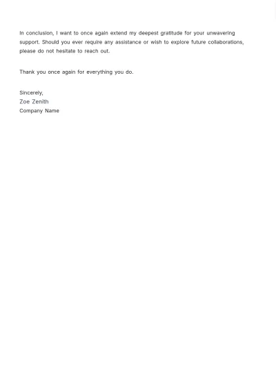 Free Support Thank You Letter Template to Edit Online