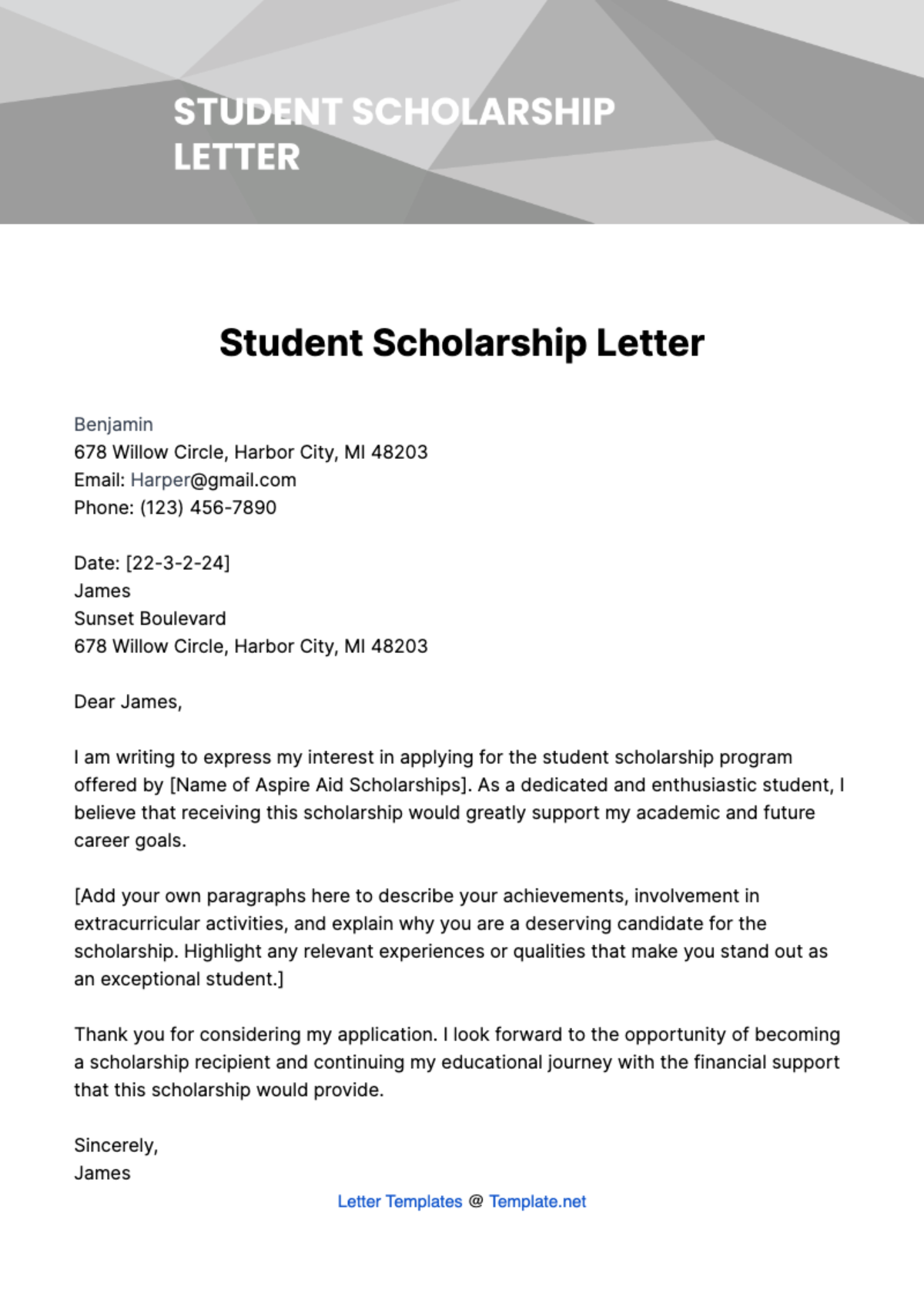 Student Scholarship Letter Template