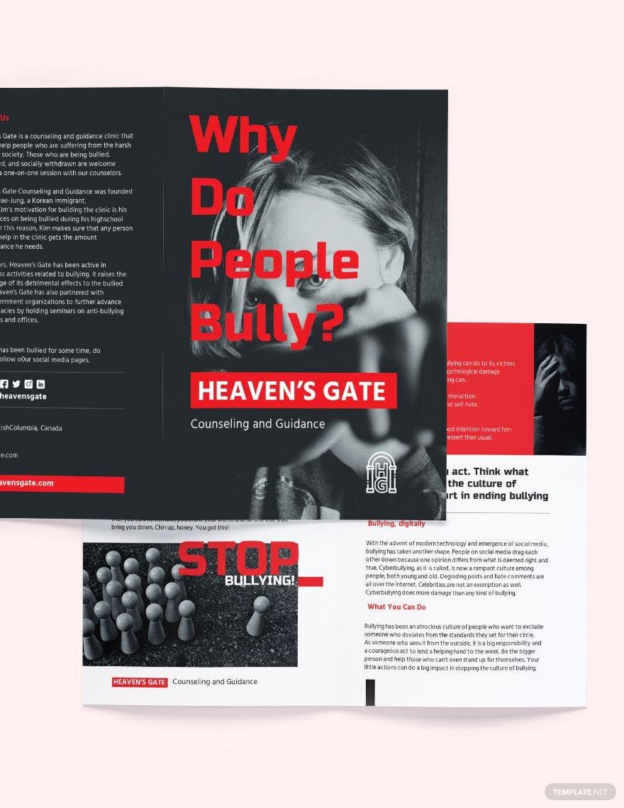 Bullying Bi-Fold Brochure Template in Word, Google Docs, Illustrator, PSD, Apple Pages, Publisher, InDesign