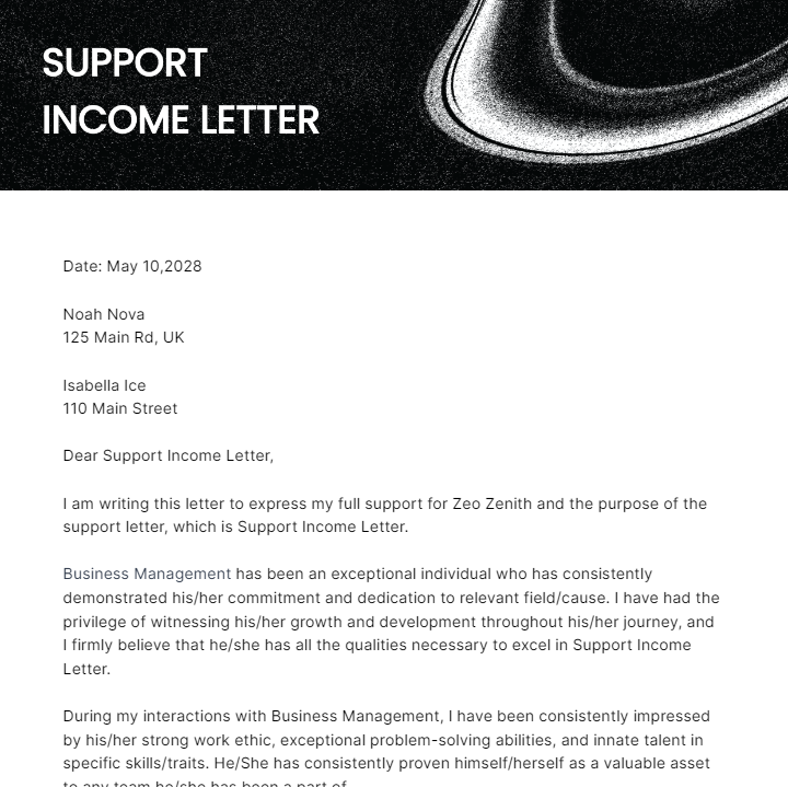 Support Income Letter Template