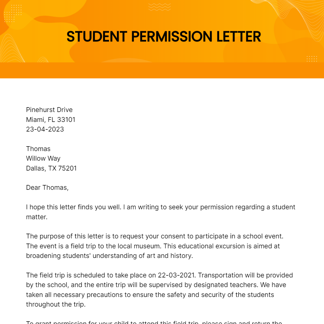 Student Permission Letter Template