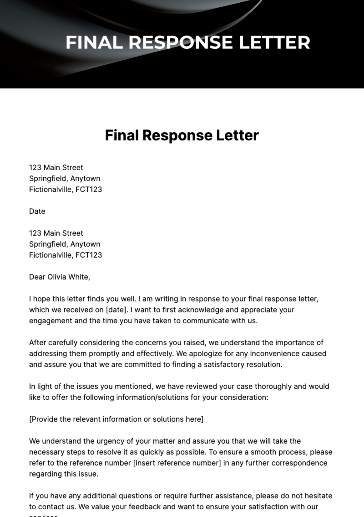 Final Response Letter Template