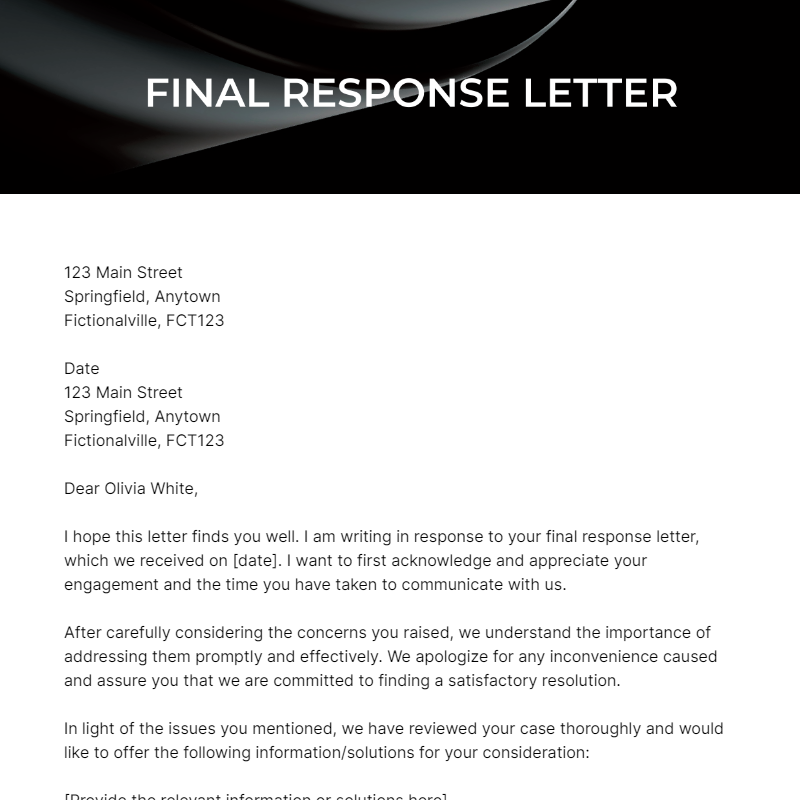 Final Response Letter Template