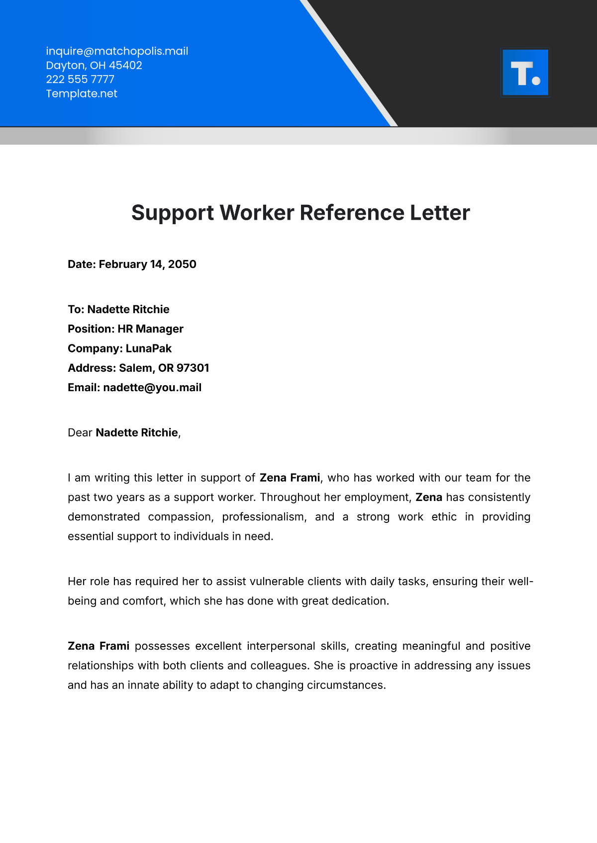 Support Worker Reference Letter Template - Edit Online & Download