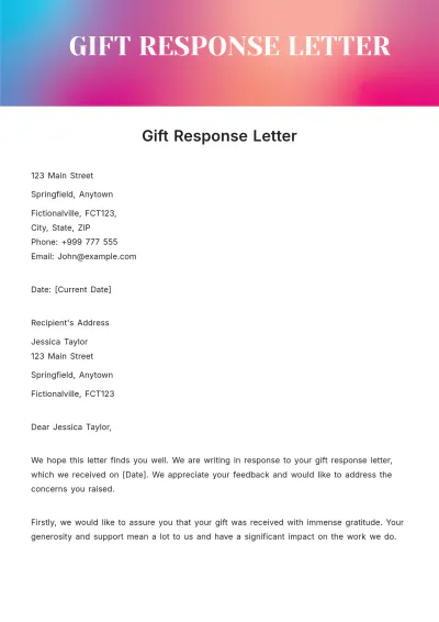Free Gift Response Letter Template to Edit Online