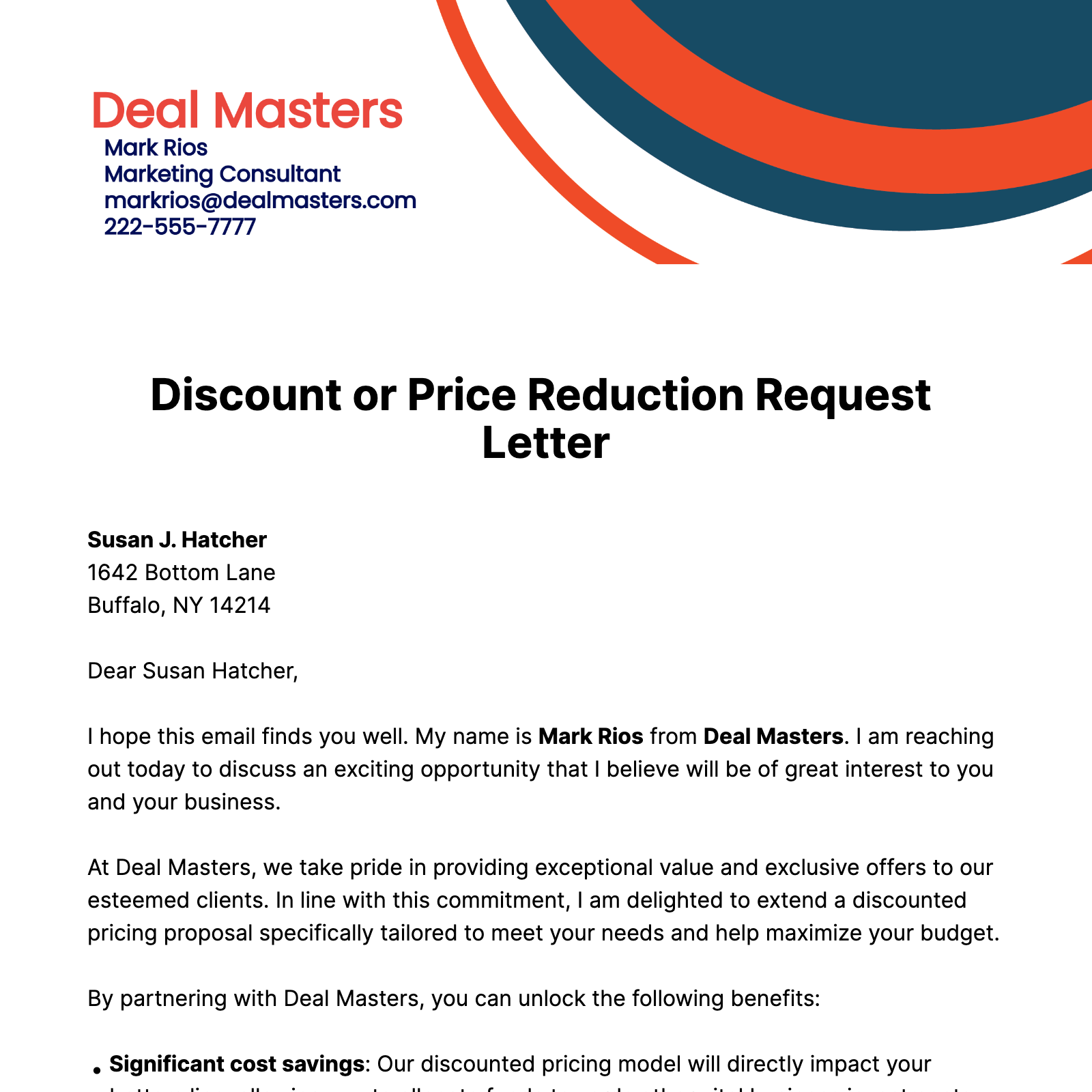 Discount or Price Reduction Request Letter  Template