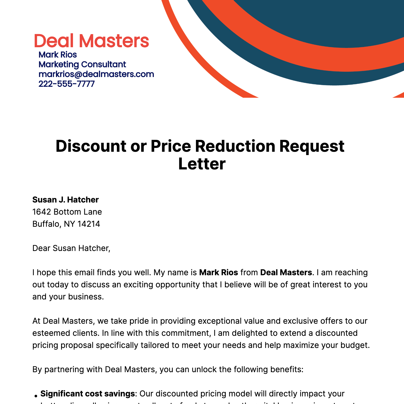 Discount Or Price Reduction Request Letter Template Edit Online 