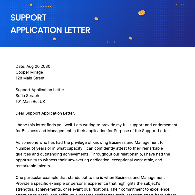 Support Application Letter Template