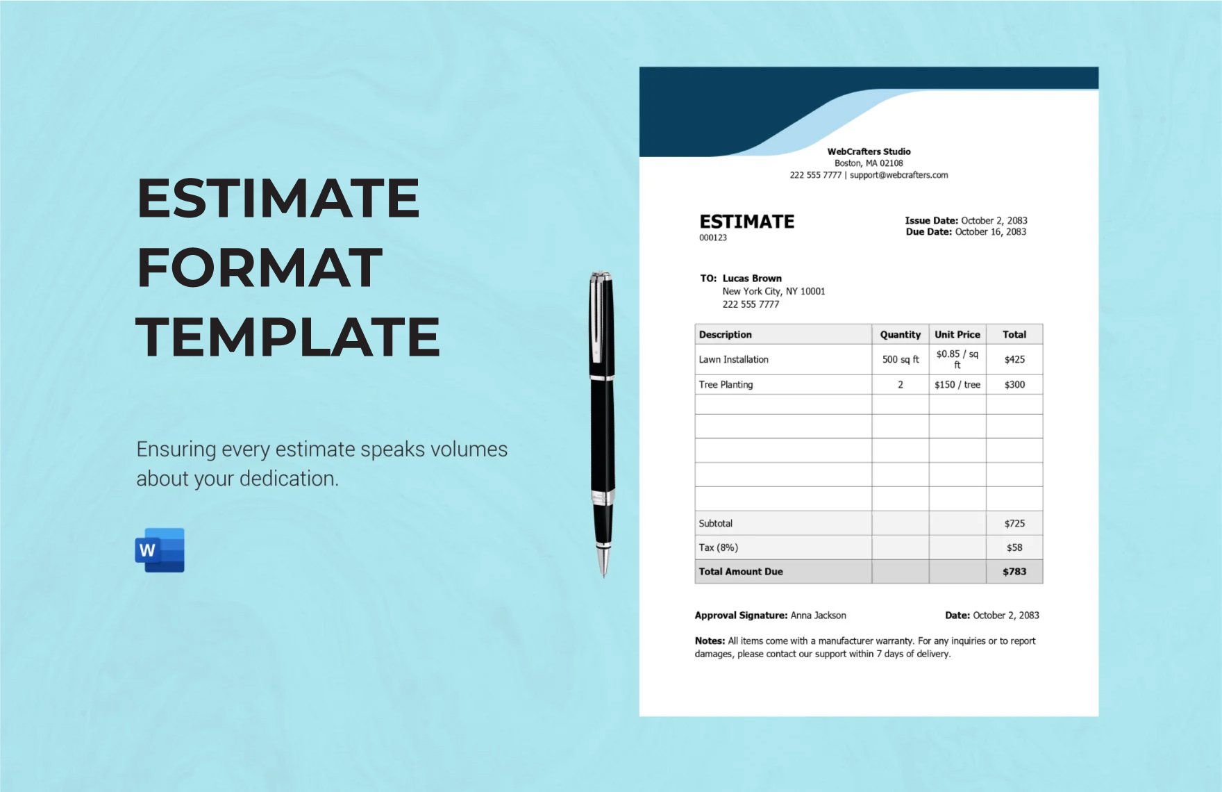 Free Estimate Format Template