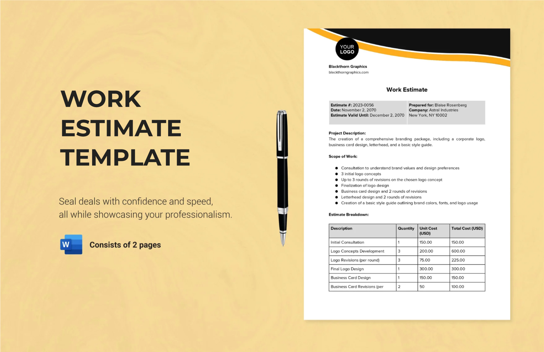 Free Work Estimate Template