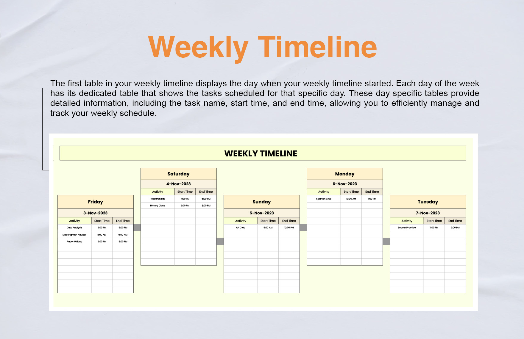Weekly Timeline Template