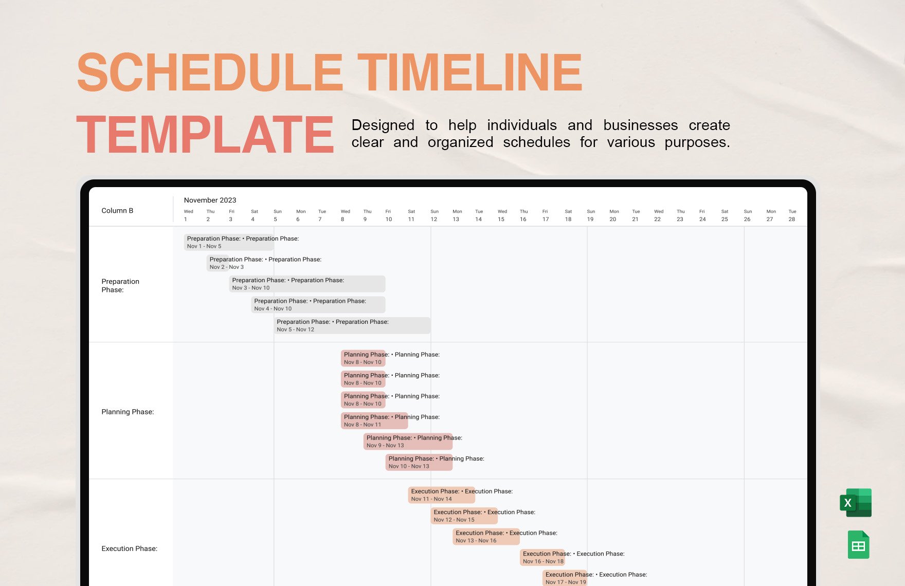 Free Schedule Timeline Template in Excel, Google Sheets