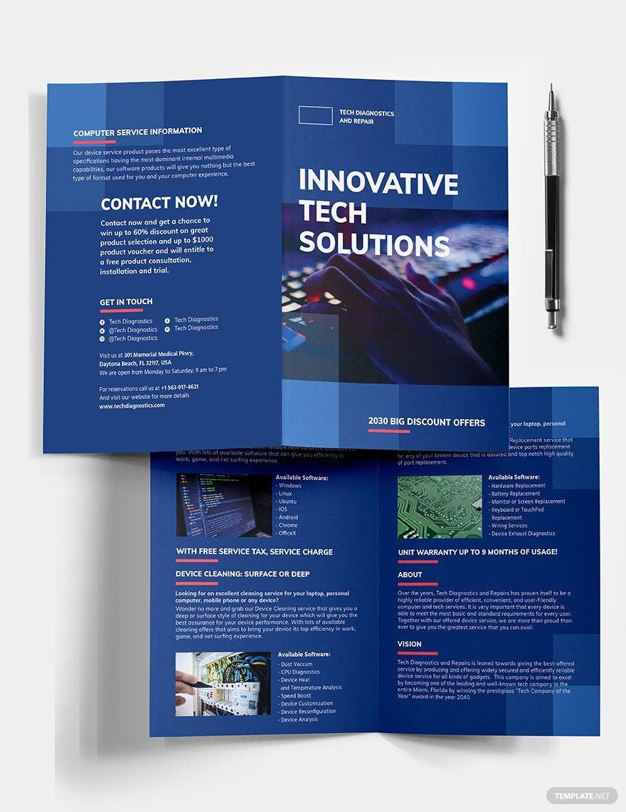 Computer Service Bi-Fold Brochure Template