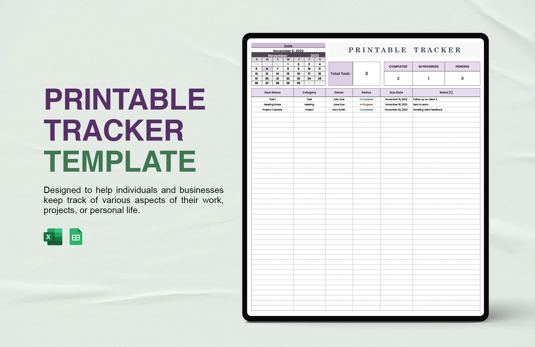 Free Printable Tracker Template in Excel, Google Sheets