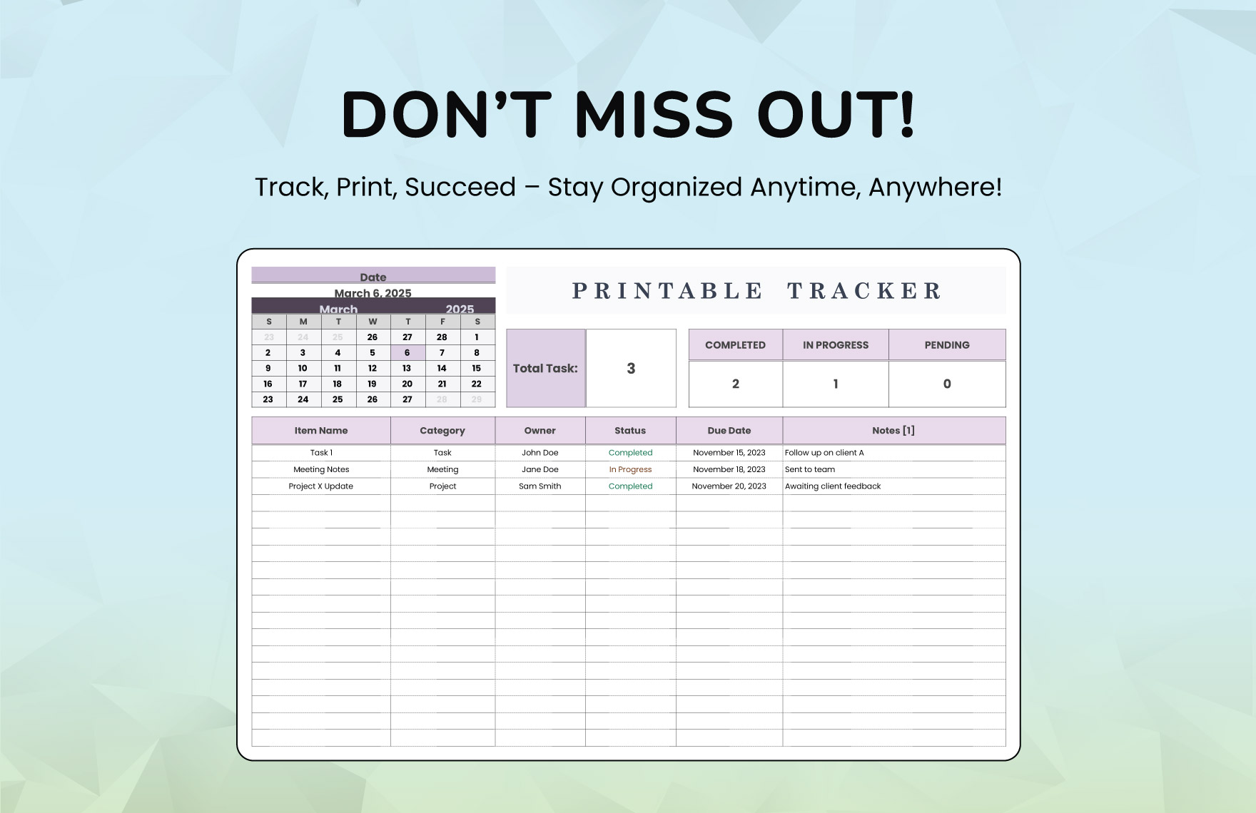 Printable Tracker Template