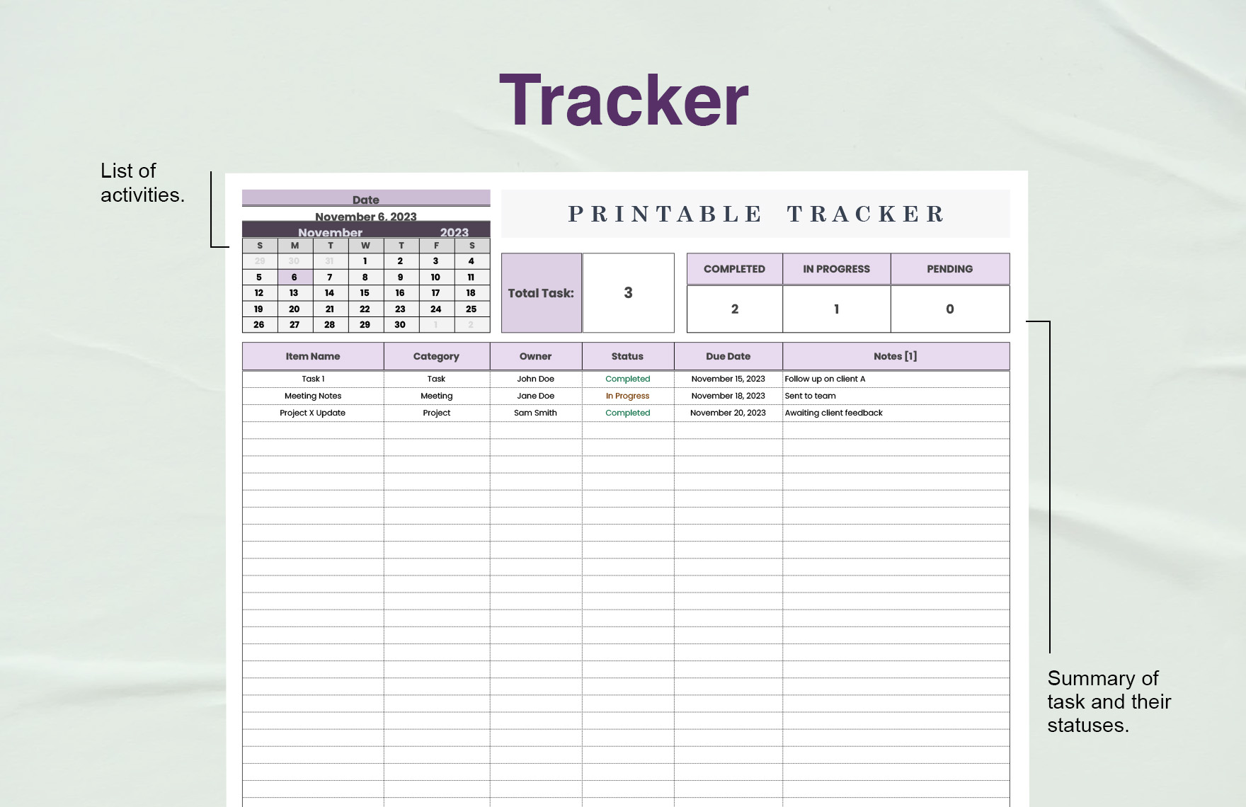 Printable Tracker Template