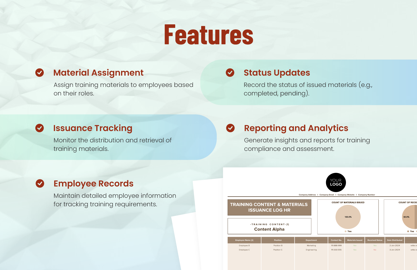 Training Content & Materials Issuance Log HR Template