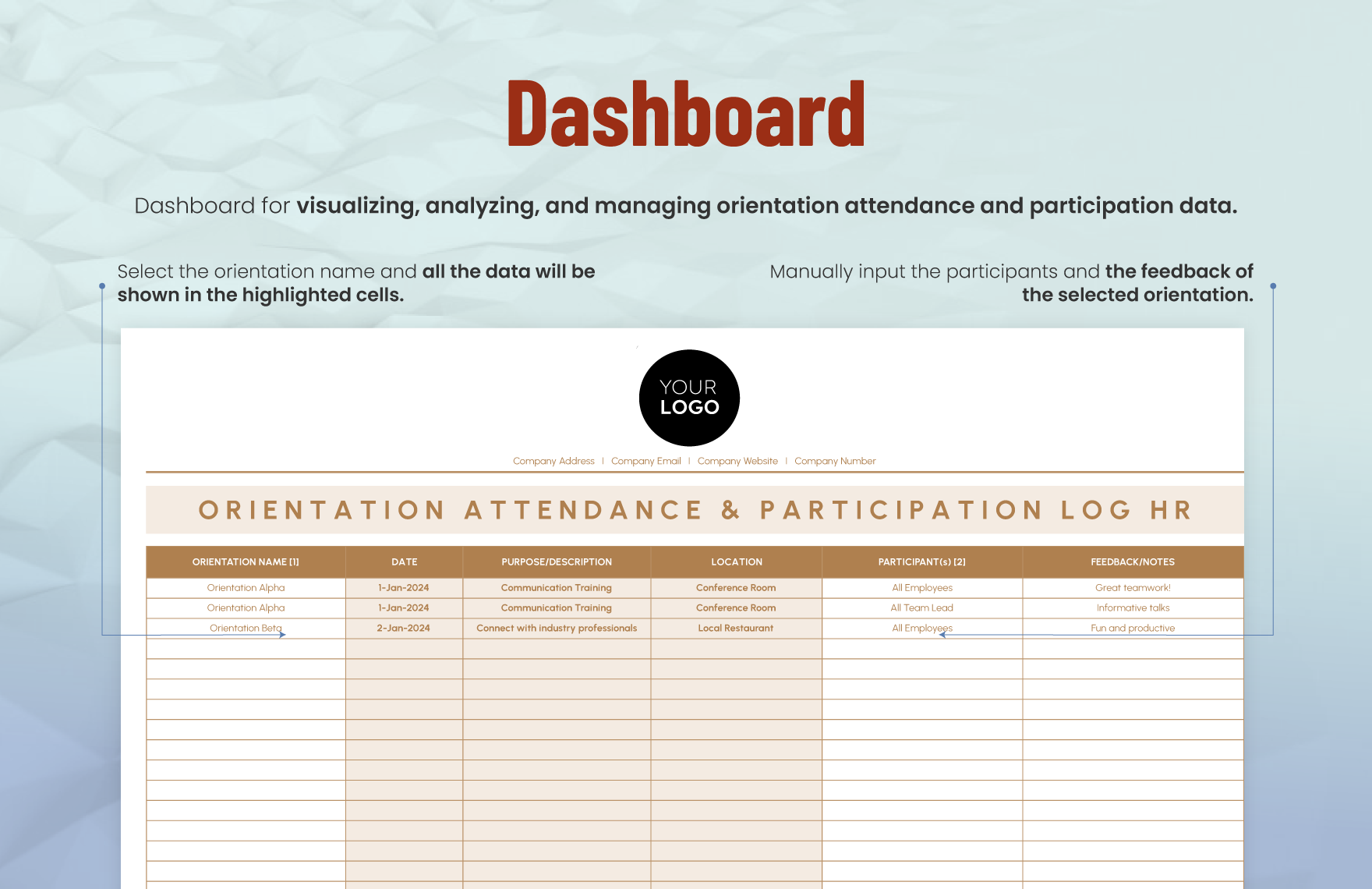 Orientation Attendance & Participation Log HR Template