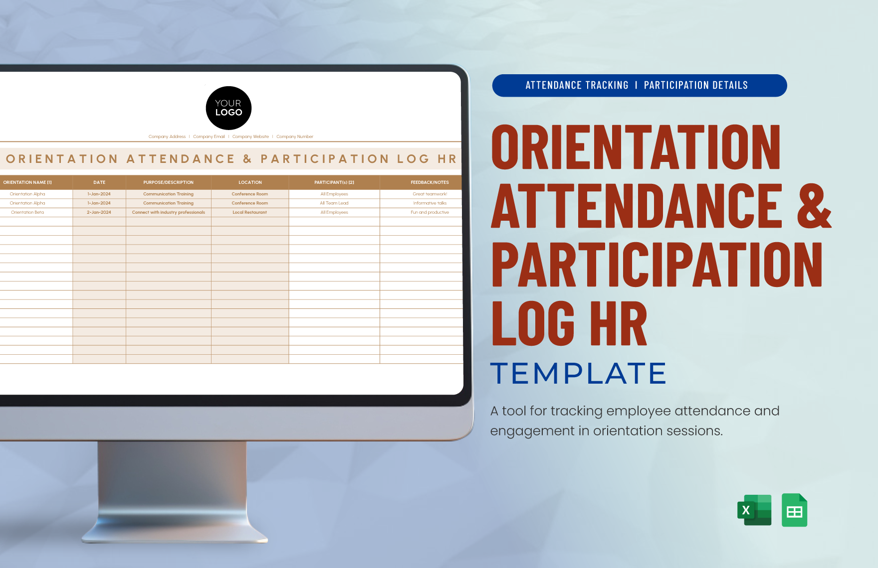 Free Orientation Attendance & Participation Log HR Template in Excel, Google Sheets