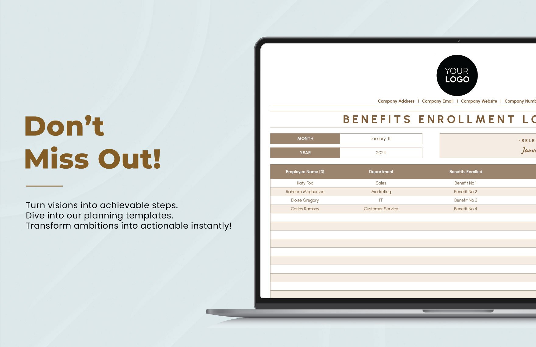 Benefits Enrollment Log HR Template