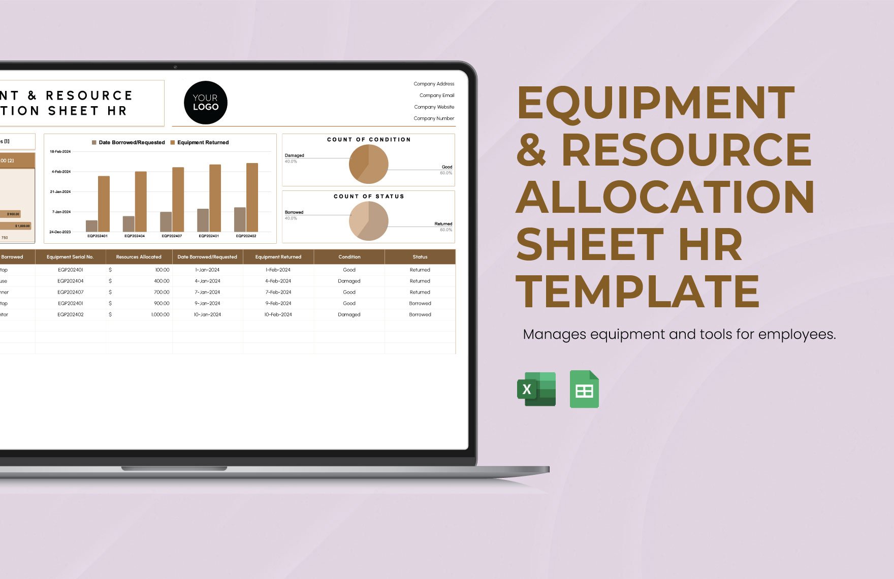 Equipment & Resource Allocation Sheet HR Template in Excel, Google Sheets