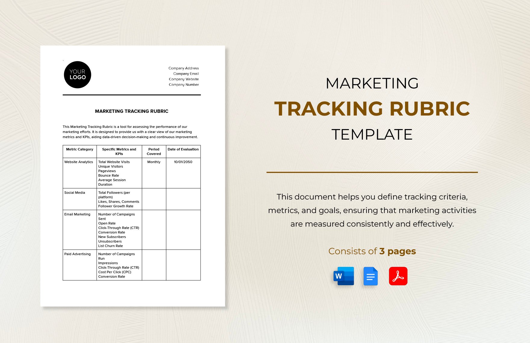 Marketing Tracking Rubric Template in Word, Google Docs, PDF