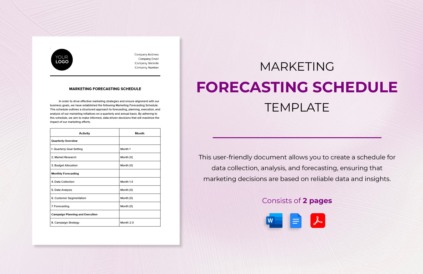 Marketing Forecasting Schedule Template in Word, Google Docs, PDF
