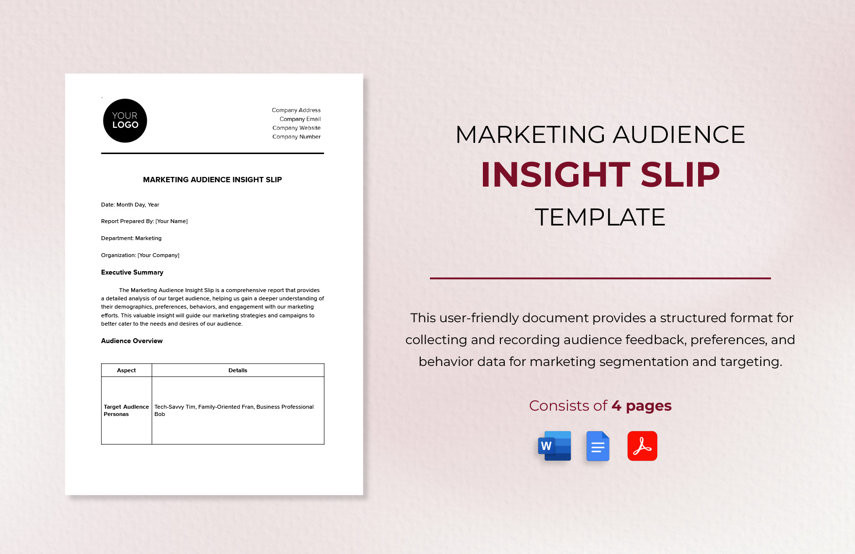 Marketing Audience Insight Slip Template in Word, Google Docs, PDF