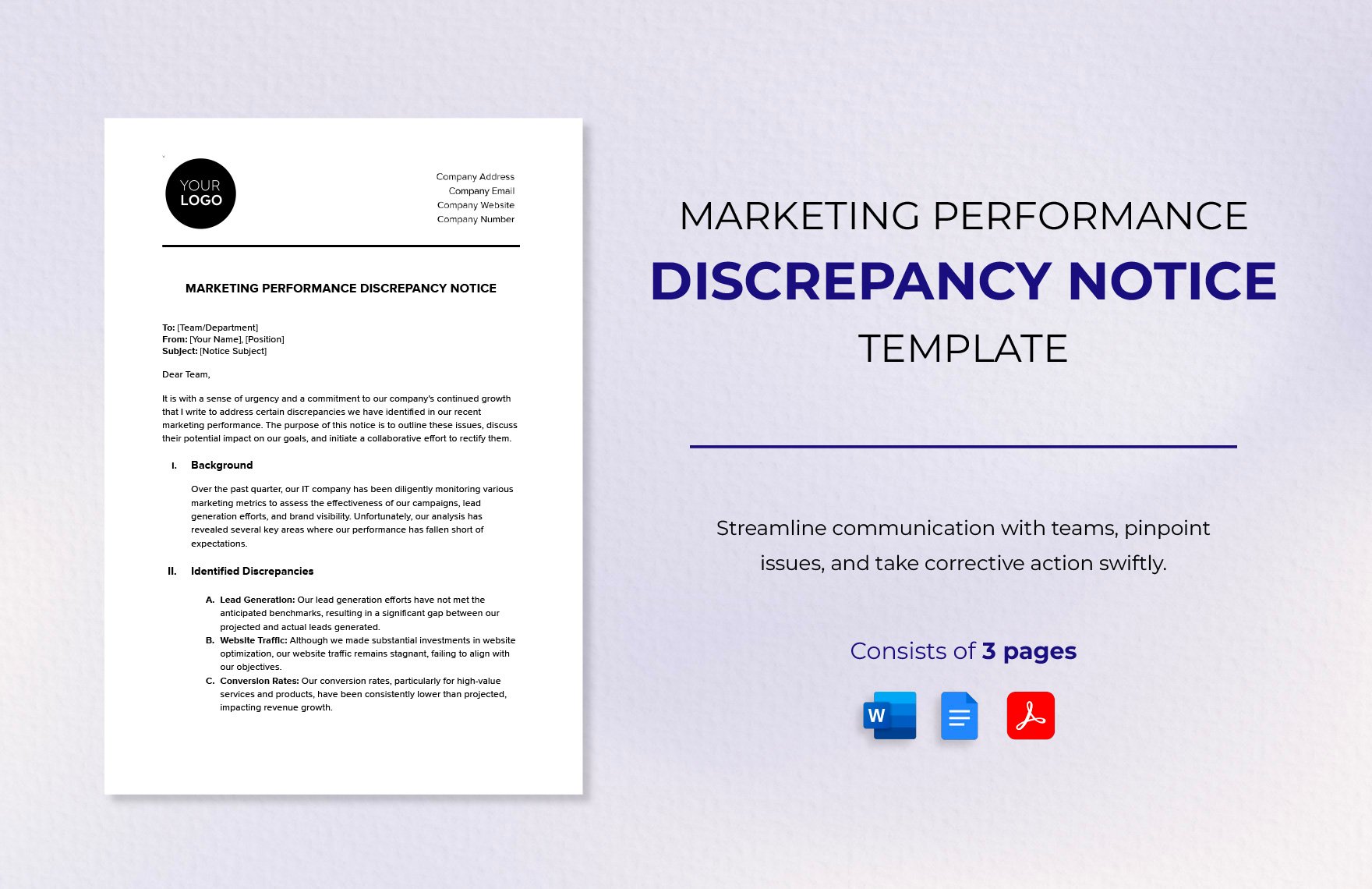 Marketing Performance Discrepancy Notice Template in Word, Google Docs, PDF