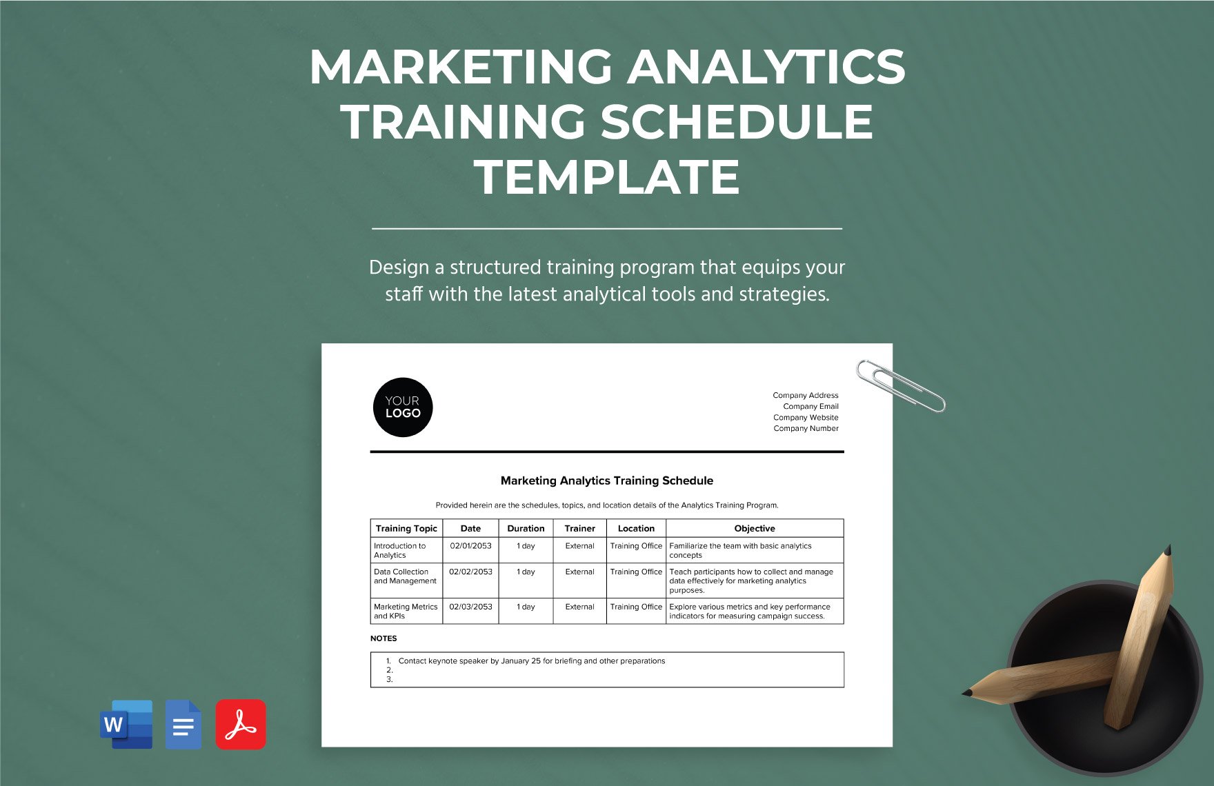 Marketing Analytics Training Schedule Template