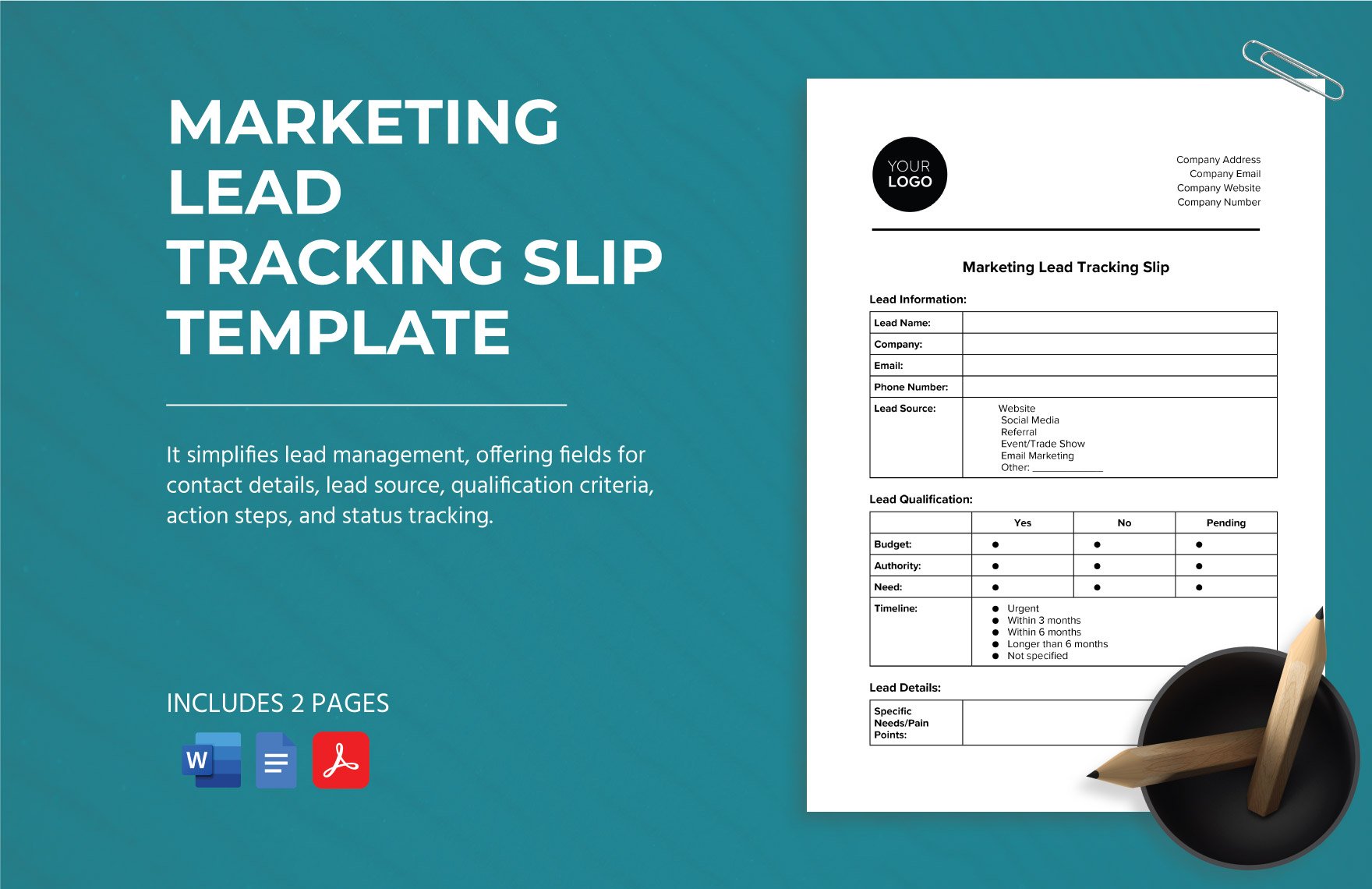 Marketing Lead Tracking Slip Template in Word, Google Docs, PDF