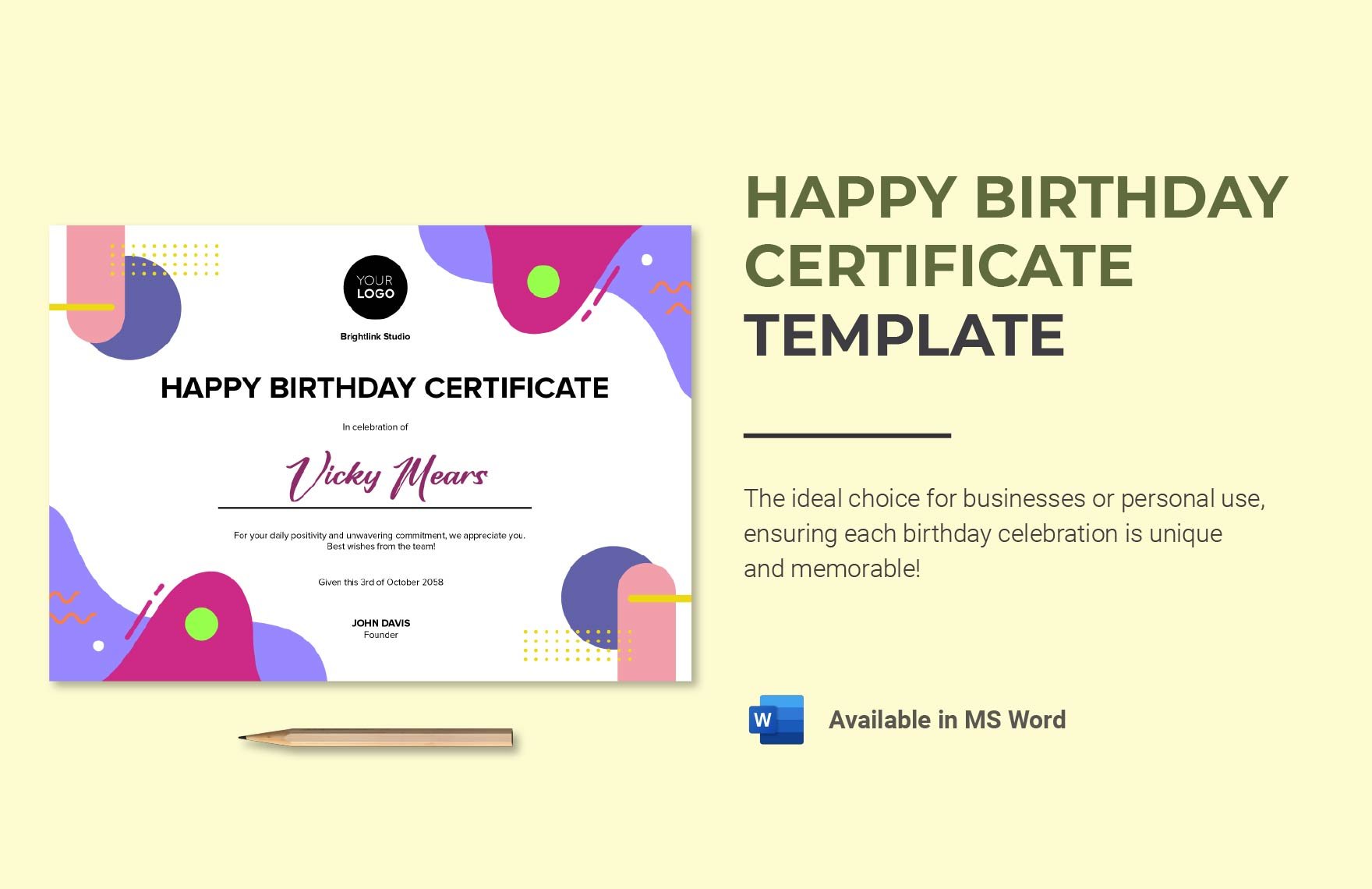Free Happy Birthday Certificate Template in Word