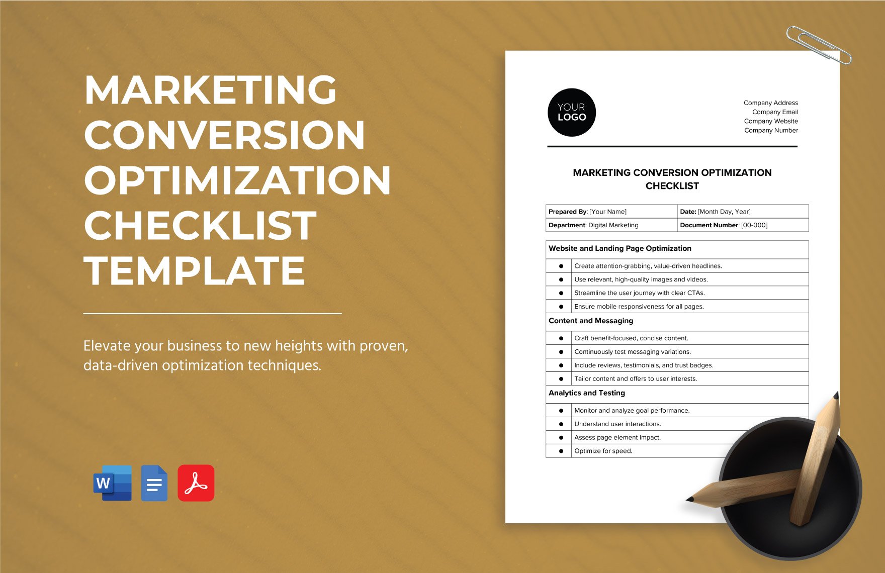 Marketing Conversion Optimization Checklist Template in Word, Google Docs, PDF