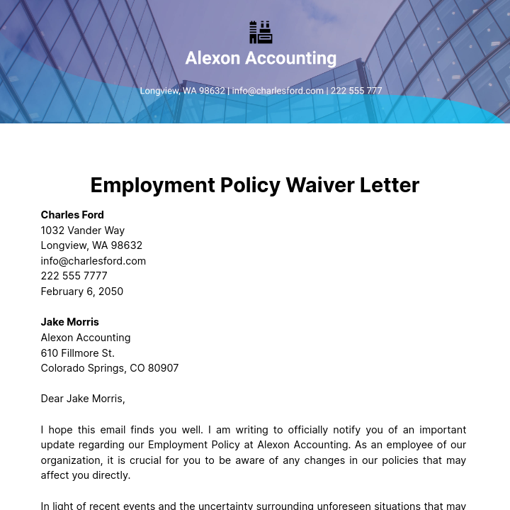 Employment Policy Waiver Letter  Template