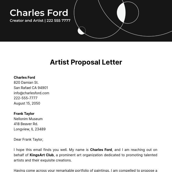 Artist Proposal Letter  Template