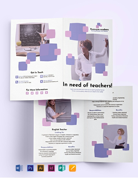Teacher Bi-Fold Brochure Template - Illustrator, InDesign, Word, Apple Pages, PSD, Publisher