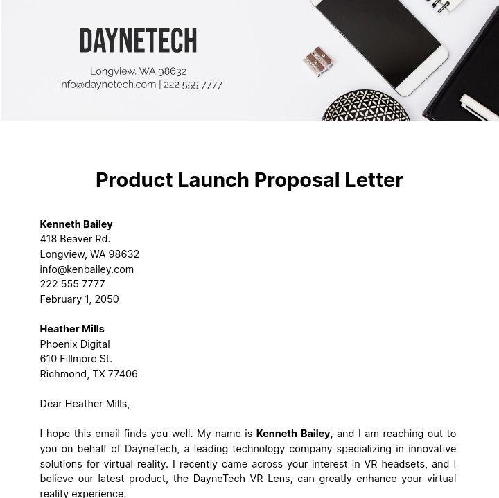 Product Launch Proposal Letter  Template