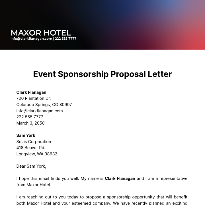 Event Sponsorship Proposal Letter  Template