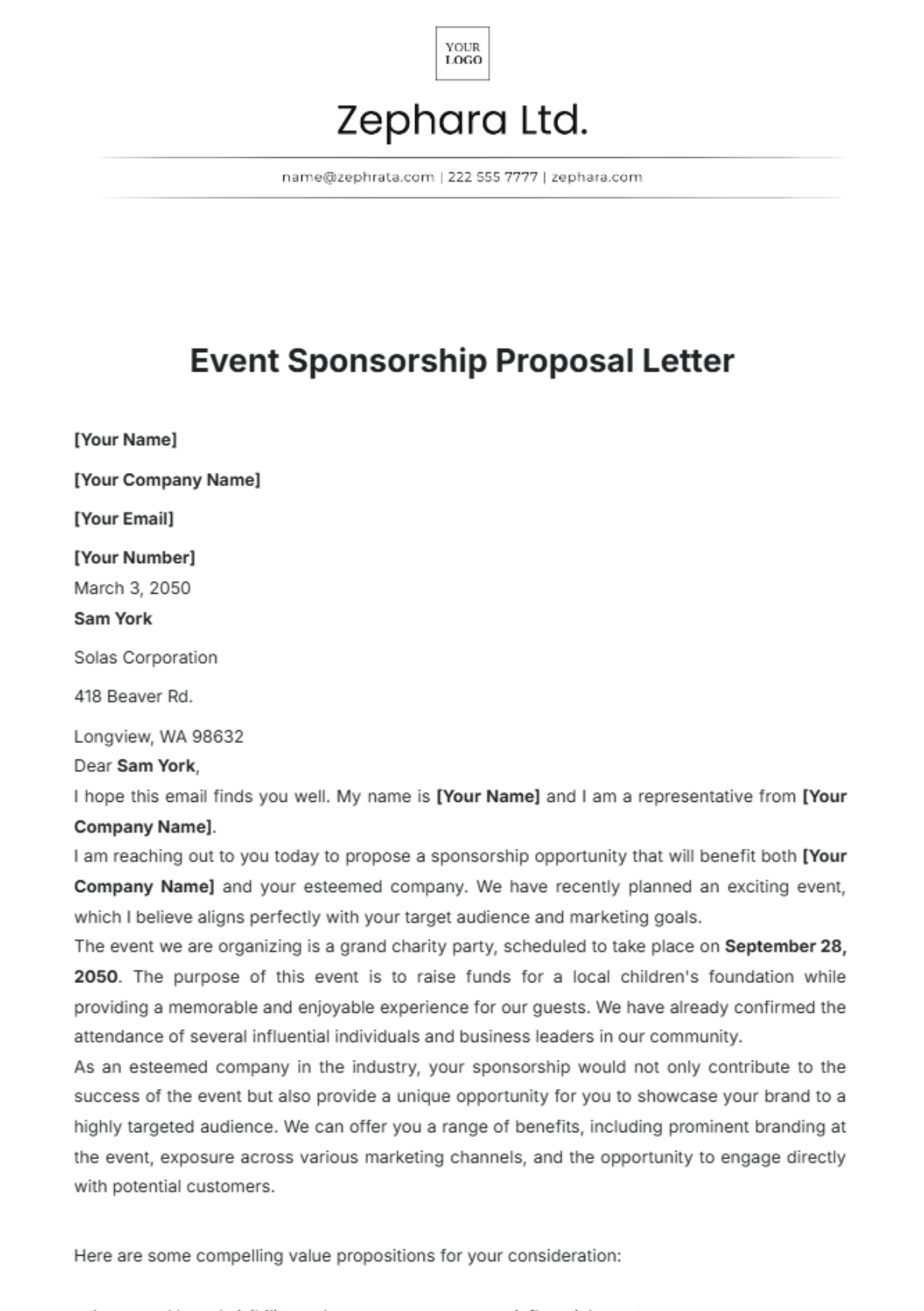 Proposal Letter for Event Sponsorship Template - Edit Online & Download